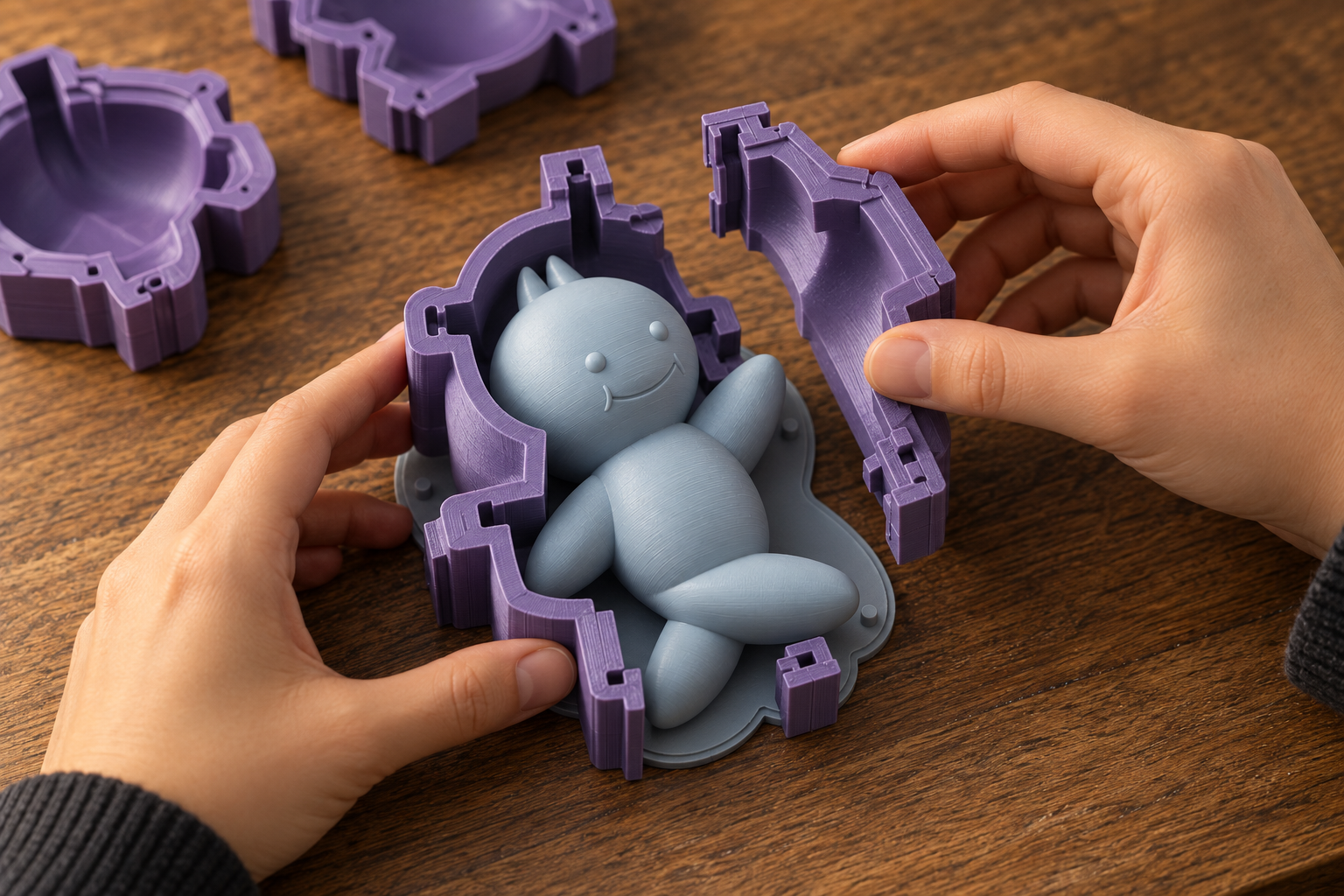 Illustration de l’outillage et du caisson en plastique autour de la même figurine