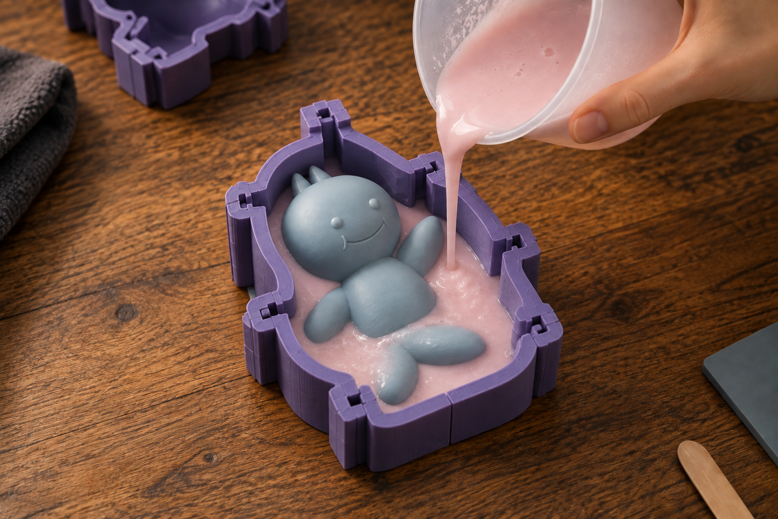 Illustration de la coulée de silicone dans l’outillage en plastique